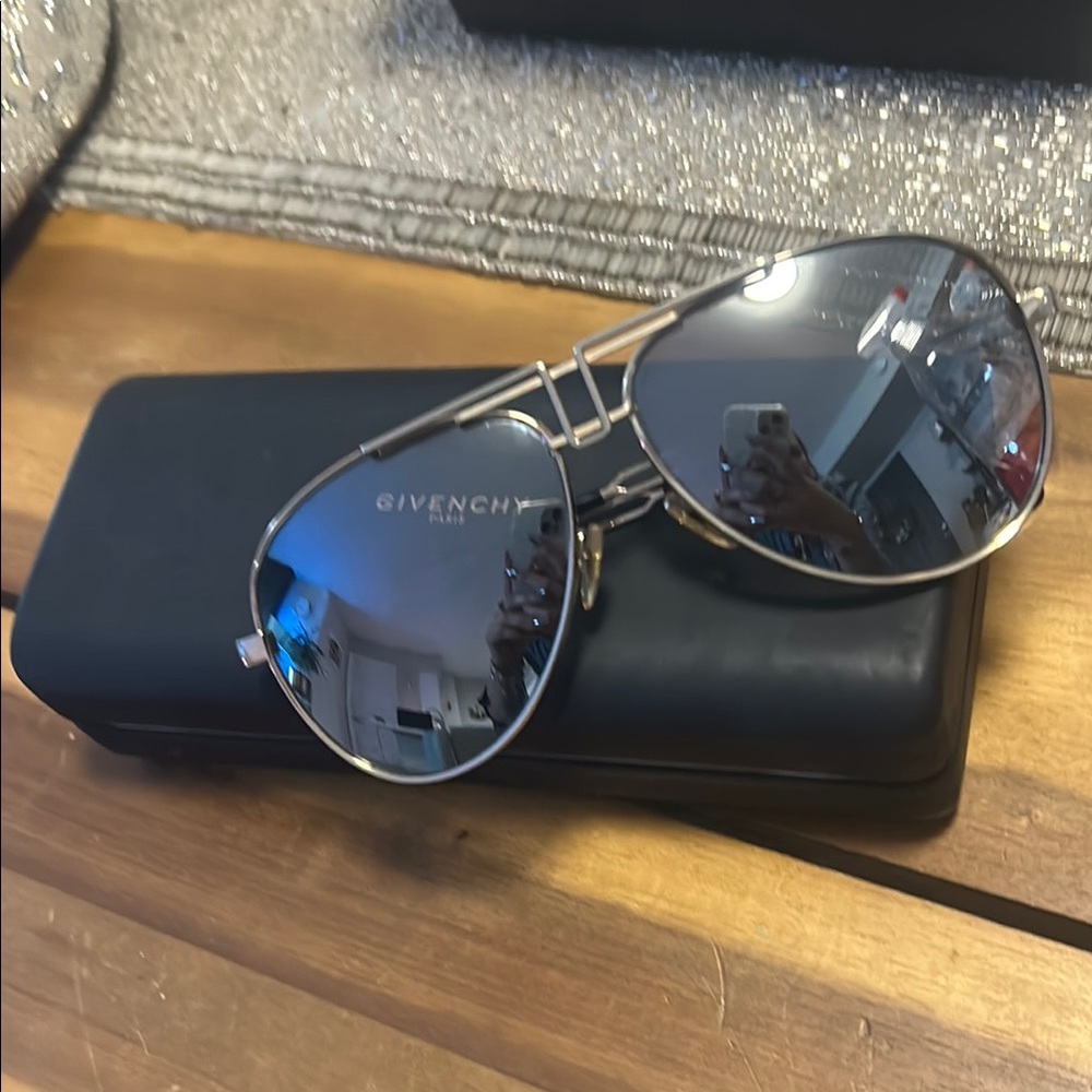 Givenchy Silver Lens Gold Frame Aviator Sunglasses